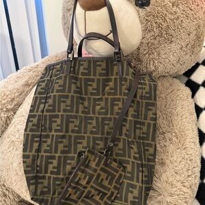 Fendi Black and Brown Monogram Tote with Pouch